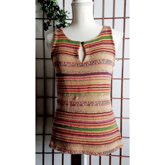 Lauren Ralph Lauren Sleeveless Aztec Inspired Knit Linen-Blend Top - Earthtones - Picture 4 of 15